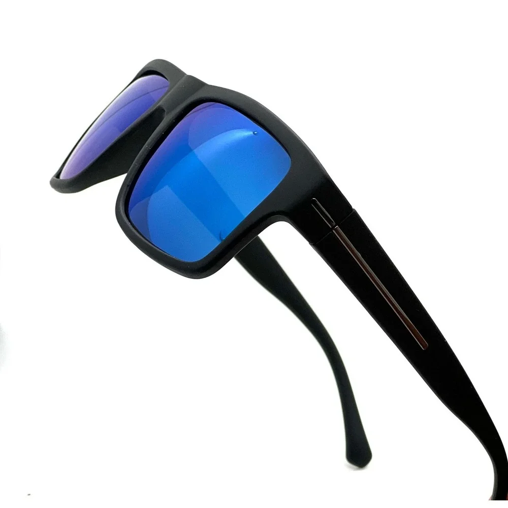 Polarized Sunglasses Men Driving Fishing Square Frame Blue Mirror Lens Gafas New